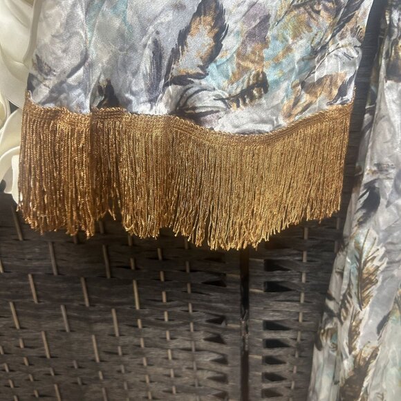 Uncle Frank Lined Fringe Cuffs Printed feather Silk Mini Dress - Picture 6 of 7